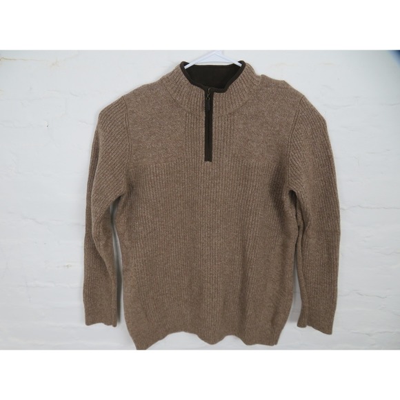 L.L. Bean Other - L.L.Bean Sweater Mens XL Brown Merino Lambswool Quarter Zip Mock Neck Rib Knit
